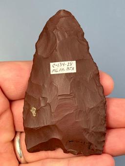 NICE 3 5/16" Munsungun Chert (Red) Pentagonal Knife, Found in Montgomery Co., PA, Ex: Amspacher