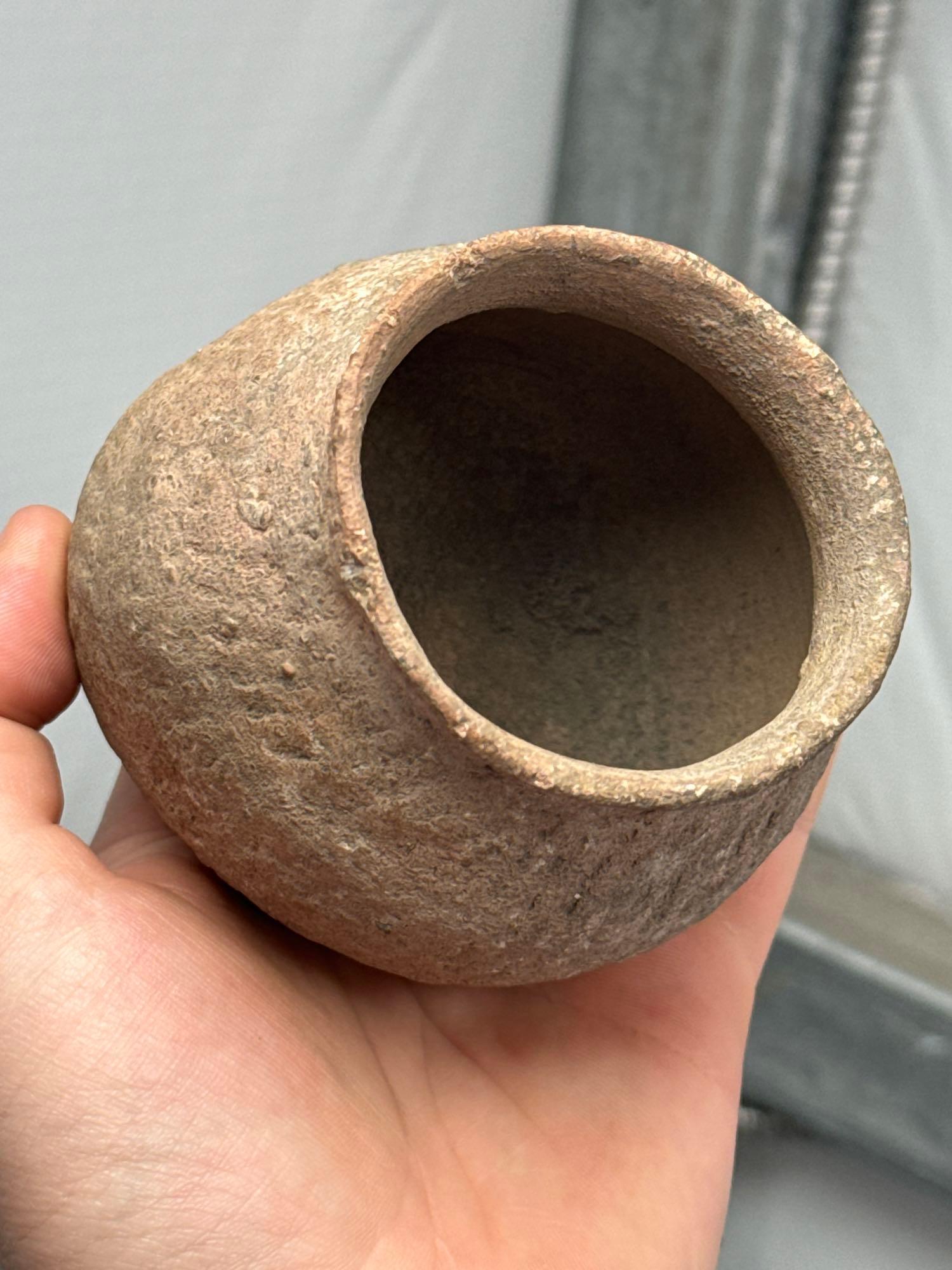 3 1/4" x 3 1/2" Clay Pottery Vessel, Found in New Mexico, Complete w/NO Restoration, Rare Piece