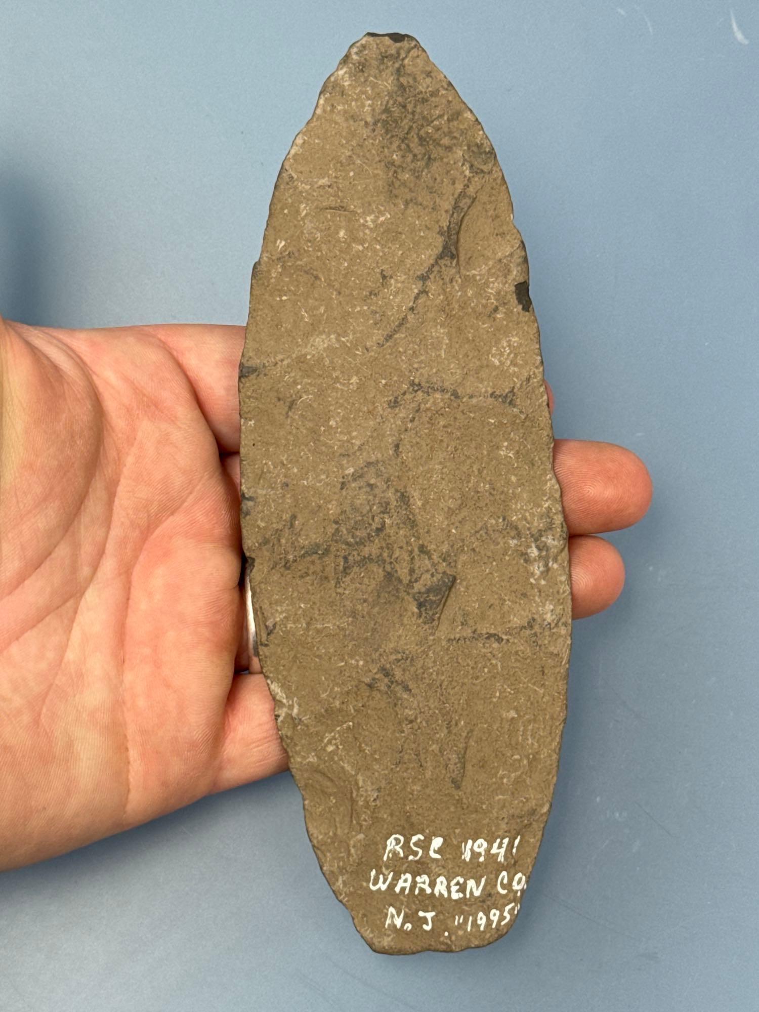 XL 6 3/4" THIN Argillite Petalas Blade, Found in Warren Co., NJ in 1995, Nice Example and WELL MADE!