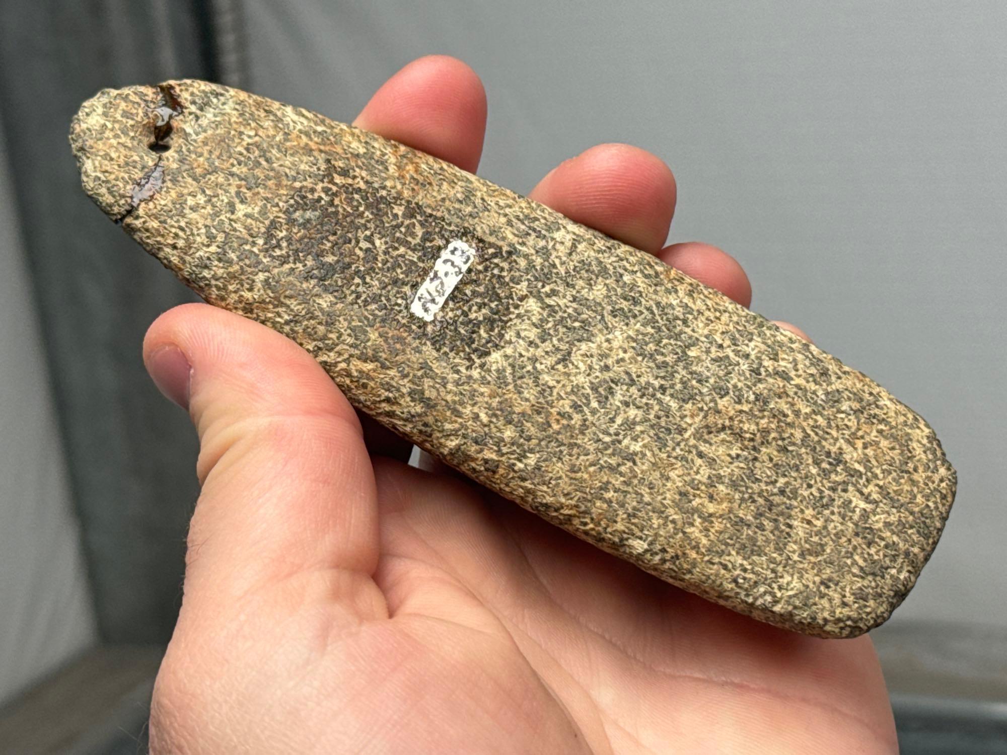 LARGE 5 1/8" Speckled Gneiss Pendant, Drilled, Broken and Glued at Top, Found in New Jersey