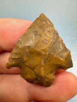 1 5/16" Serrated Jasper Point (likely Re-worke Bifurcate), Found in Pennsylvania, Ex: Bud Ripley Col