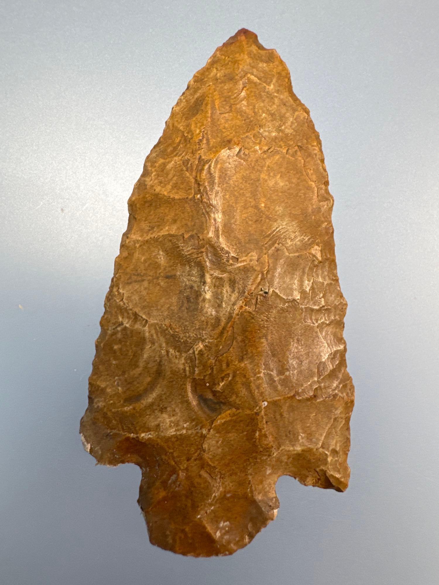 1 5/16" Serrated Jasper Point (likely Re-worked Bifurcate), Found in Pennsylvania, Ex: Bud Ripley Co