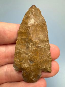 1 5/16" Serrated Jasper Point (likely Re-worked Bifurcate), Found in Pennsylvania, Ex: Bud Ripley Co