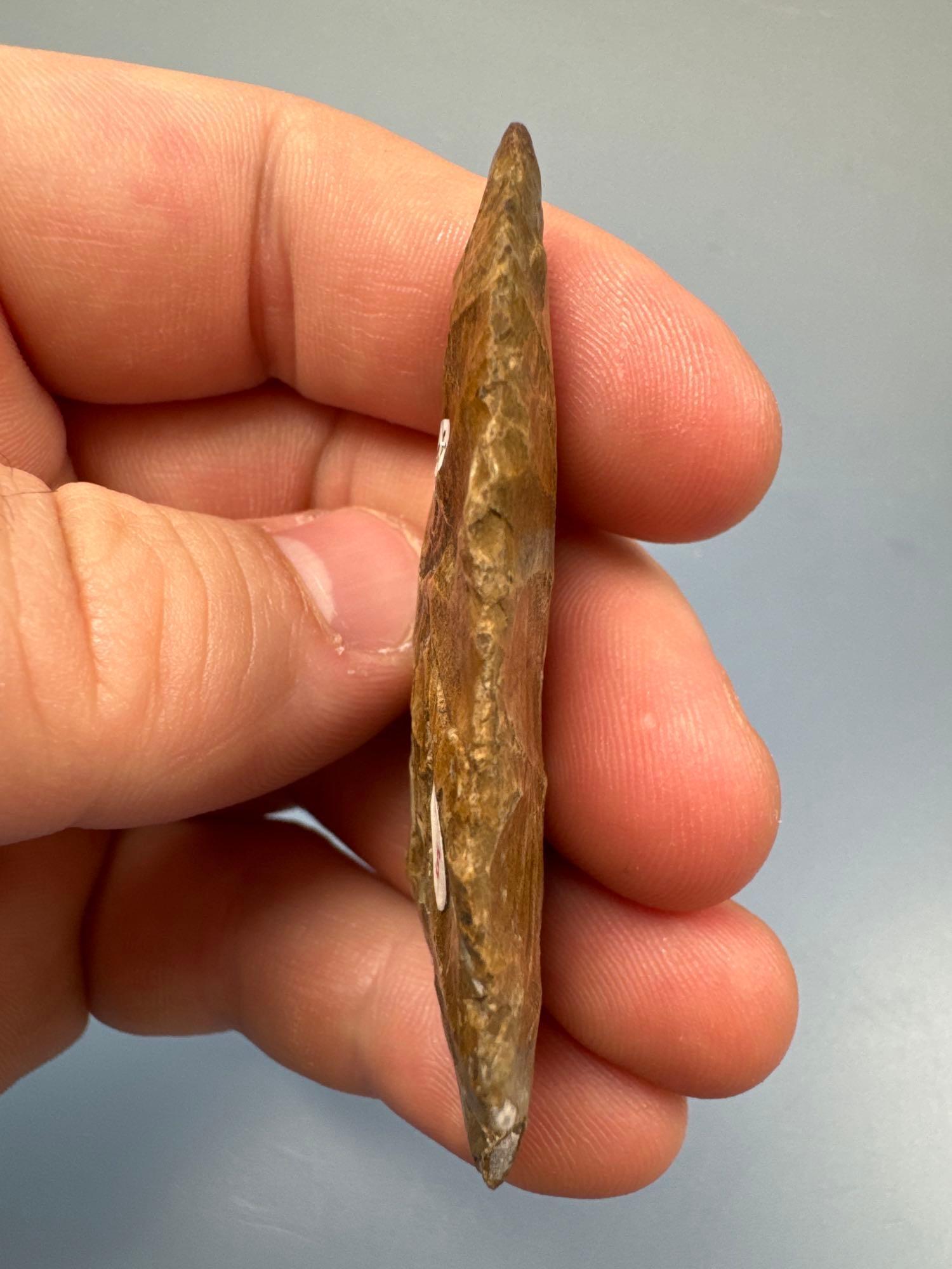 1 5/16" Serrated Jasper Point (likely Re-worked Bifurcate), Found in Pennsylvania, Ex: Bud Ripley Co
