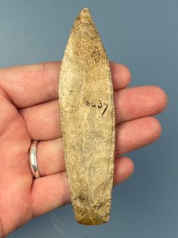 FINE 4 1/2" Burlington Chert Sedalia, Great Condition, Found in Missouri, Old Collector's Marks Note