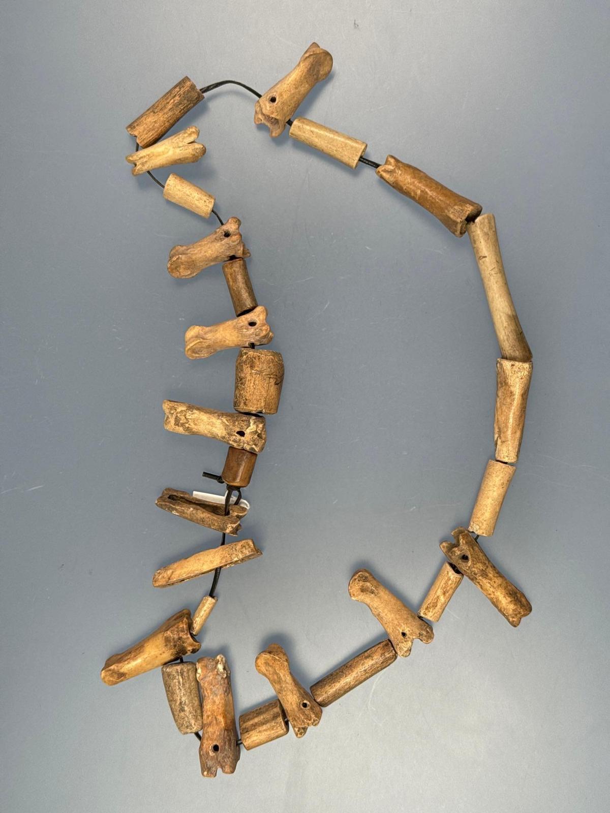 SUPERB 30" Strand of Drilled Deer Bones Phalanges and Tubular Bone Beads, Found along North Branch o