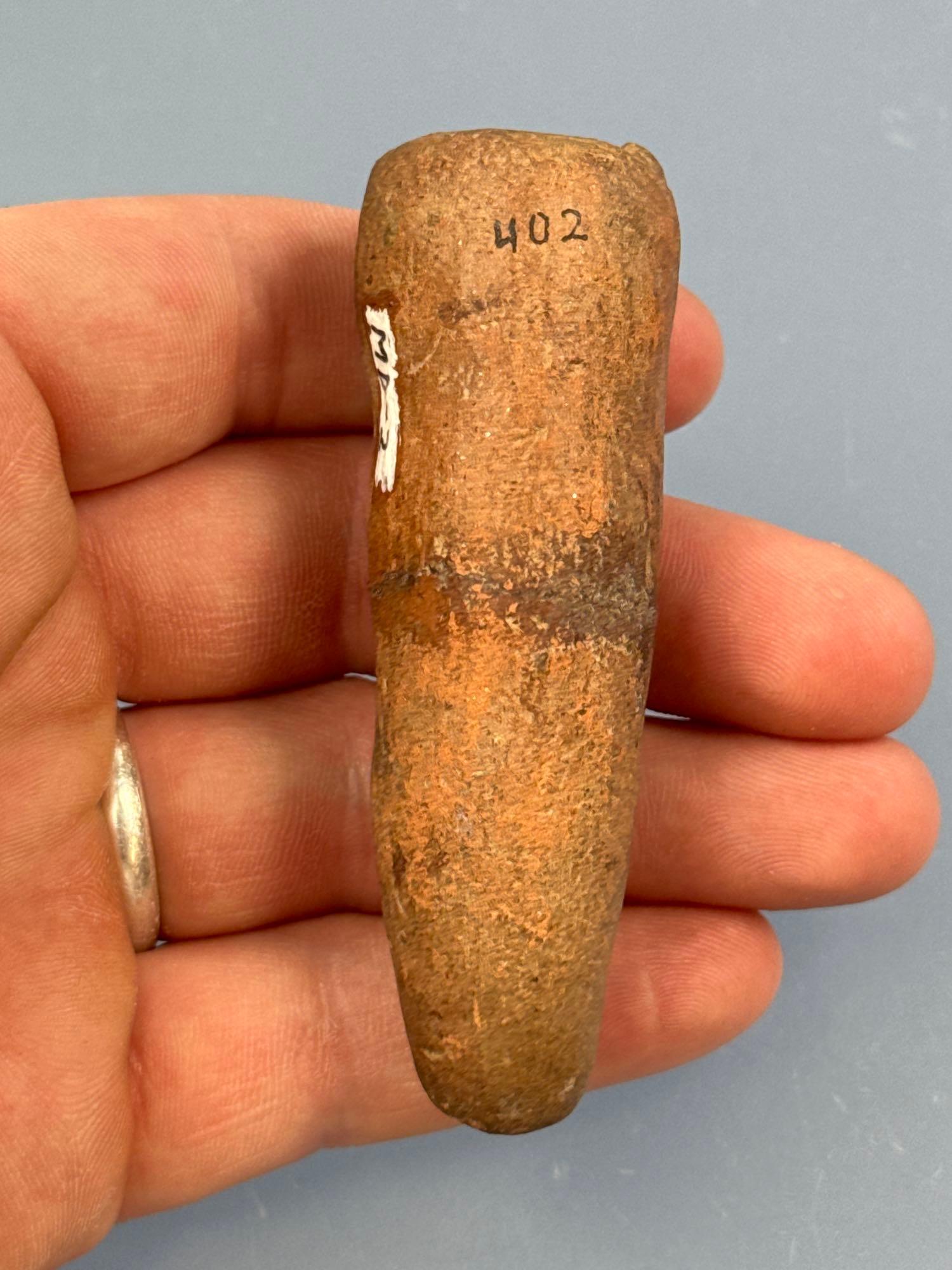 EARLY 3 1/8" Woodland Clay Pipe, Found in Maryland, Broken and Reglued, Ex: John Zakucia, Lemaster C
