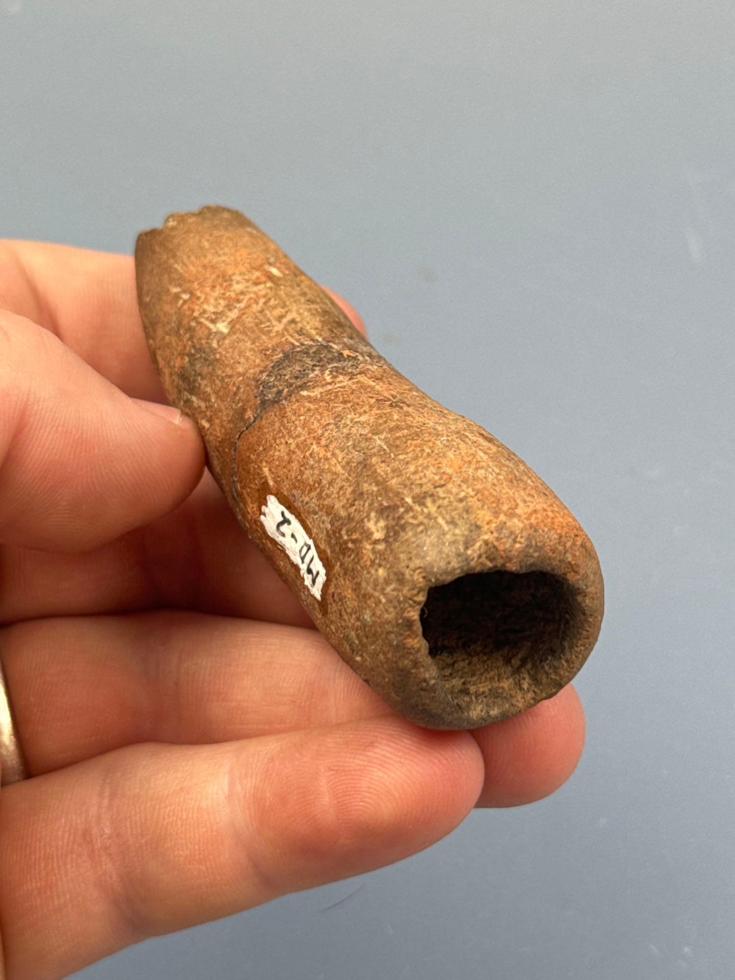 EARLY 3 1/8" Woodland Clay Pipe, Found in Maryland, Broken and Reglued, Ex: John Zakucia, Lemaster C