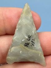 1 1/2" Chalcedony Triangle Point, Found in Lehigh Co., PA, Purchased at a Rich Johnston Auction