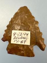 1 1/4" Serrated Corner Notch Jasper Point, Ex: Sonny Delong Collection Who Collected and Hunted Arti