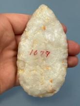 XL 4 1/8" White Quartz Blade, Found in Pennsylvania, Nice Example