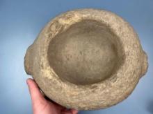 HIGHLIGHT 12" x 9 1/2" x 6 1/2" Tall Lugged Stone Bowl, Found in the Delaware Water Gap, 1991, Ex: D
