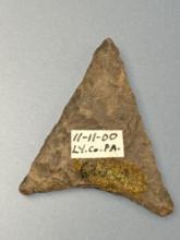 1 1/2" Levanna Triangle Point, Found in Lycoming Co., PA, Made of Onondaga Chert