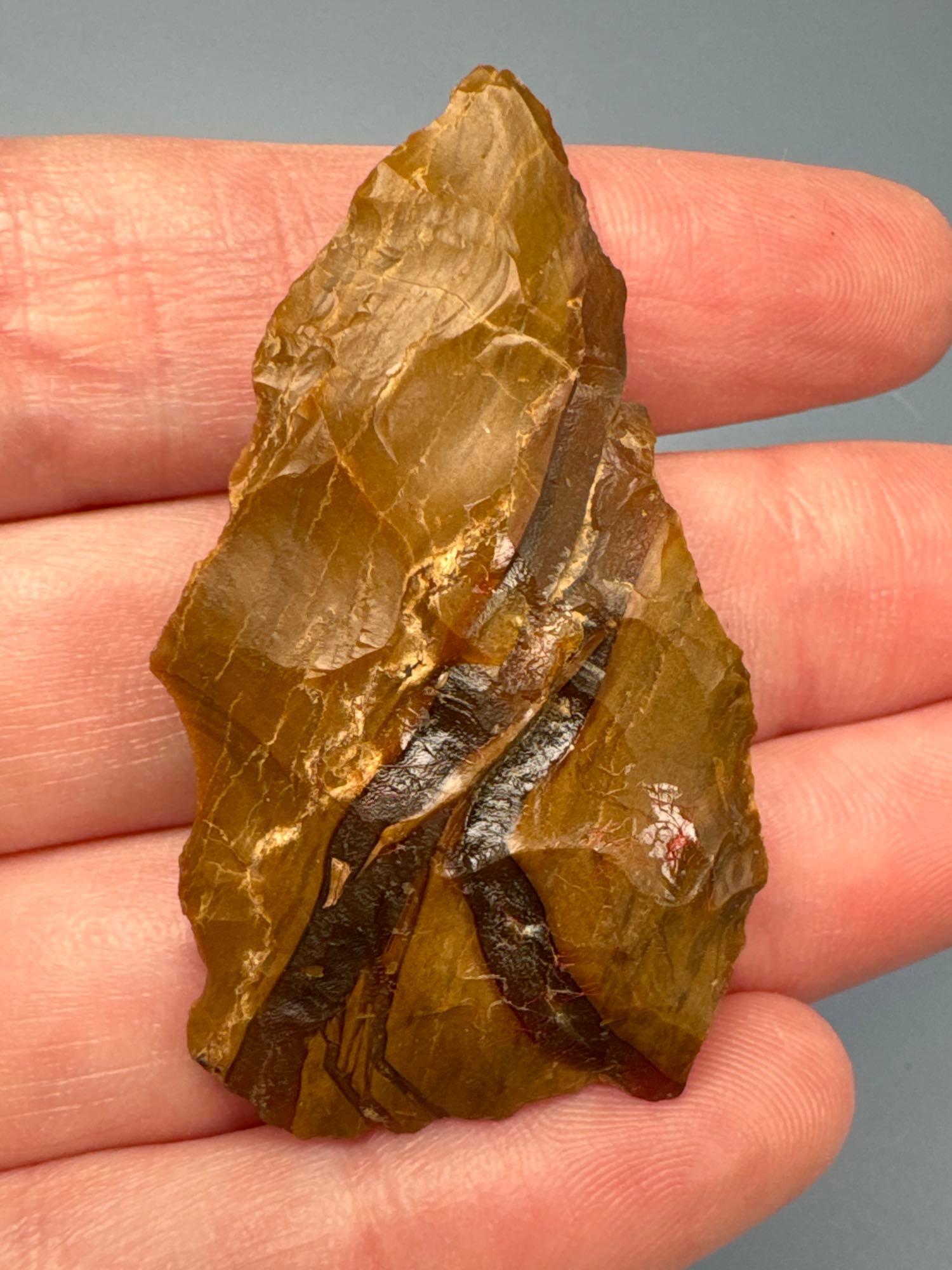 Stunning 1 7/8" Jasper Blade w/Translucent Veins, Found in Northampton Co., PA, Ex: Burley Museum Co