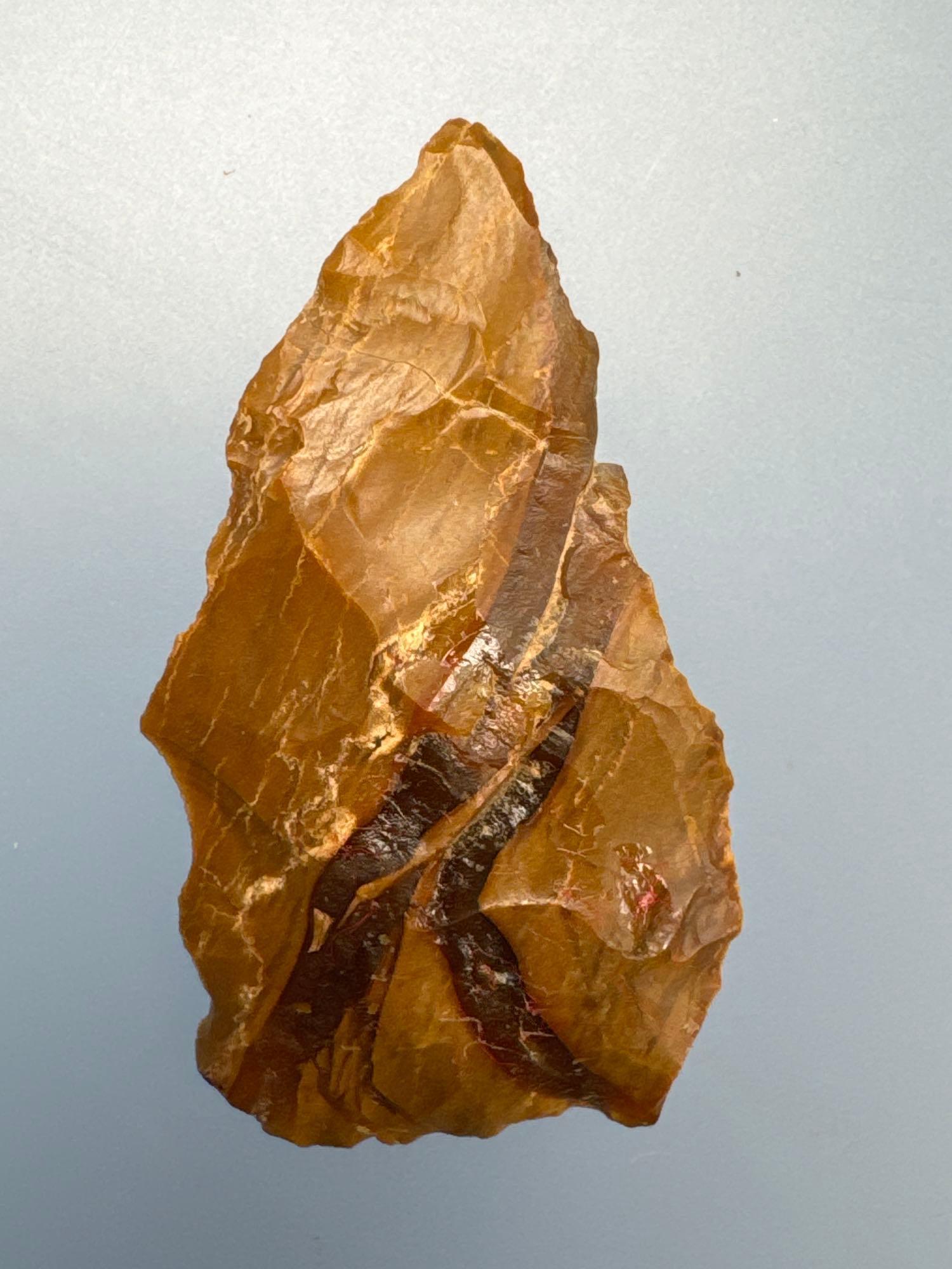 Stunning 1 7/8" Jasper Blade w/Translucent Veins, Found in Northampton Co., PA, Ex: Burley Museum Co