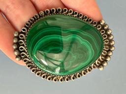 2 1/2" Wide Green and Silver Brooch, Pendant, Well-Made, Makers Mark on Back Navajo