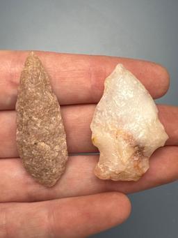 Lot o 5 Pink Quartzite ( Rose Quartz) Arrowheads, Longest is 1 15/16", Found in Cecil Co., Maryland