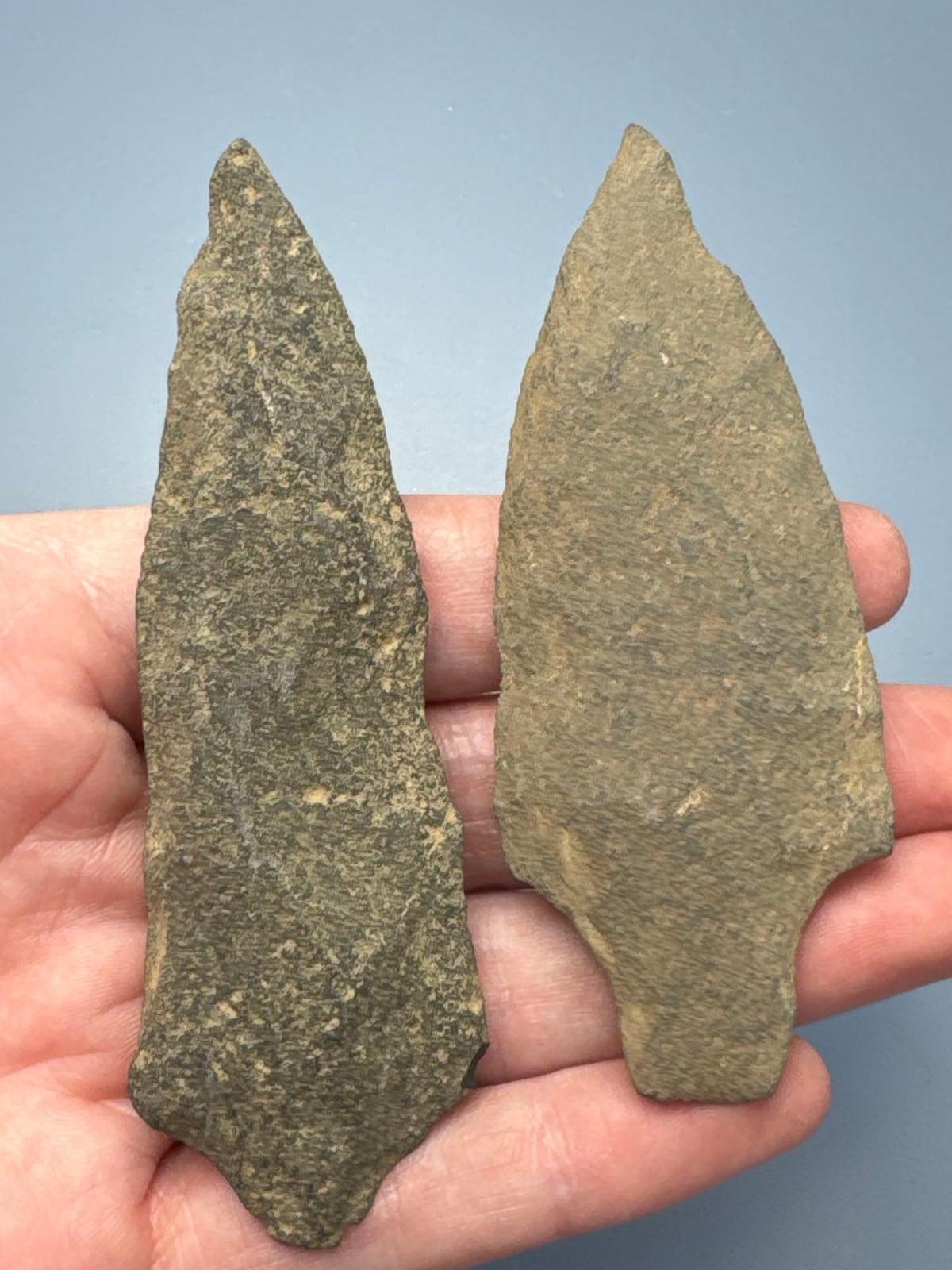 Pair of Larger Archaic Stem Points, Longest is 3 5/8", Argillite, Found in Burlington Co., NJ, Ex: K