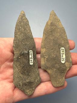 Pair of Larger Archaic Stem Points, Longest is 3 5/8", Argillite, Found in Burlington Co., NJ, Ex: K