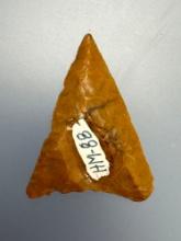 1 3/8" Jasper Triangle Arrowhead, Found in PA/NJ/NY Tristate Area, Ex: Harry Mucklin, Lemaster, Podp