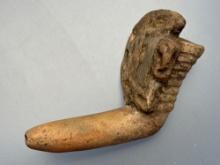 4 1/2" Escutcheon Pipe, Face Effigy, Iroquoian, Heavily Restored Bowl (From several different pipes,