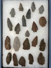 Lot of 21 Arrowheads, Chert, Rhyolite, Quartzite, Found in Berks Co., PA, Longest is 2 1/2"