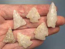 6 Fine Quartz Points, Found in Berks Co., PA, Ex: Kauffman Collection, Longest is 1 1/4"