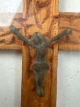 RARE Brass Christ Figure Found on Seneca Site, E. Bloomfield, New York, Mounted on Modern Wooden Cro