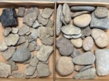 x2 Large Flats of Net Sinkers, Stone Tools, Found in New York, Pick Up Only, Ex: Dave Summers Collec