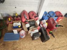 LOT OF AUTOMOTIVE SUPPLIES AND GAS CANS