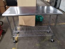 STAINLESS STEEL PREP TABLE ON CASTERS 49.5" X 2' X 39"
