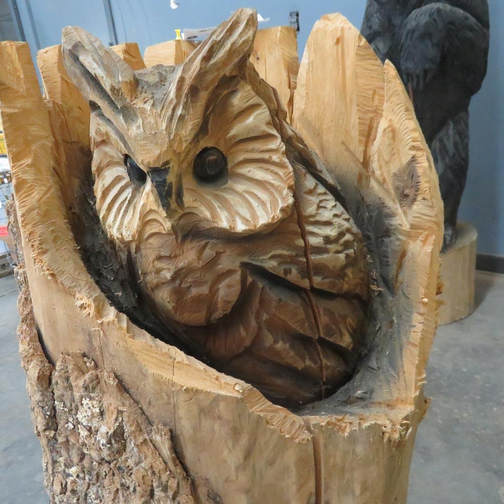42" Wooden Chainsaw Carved Owl