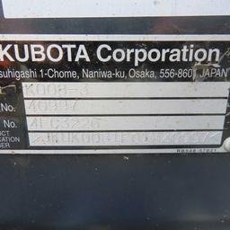 Kubota K008-3 Compact Excavator S/N 40997, 855 Hrs.