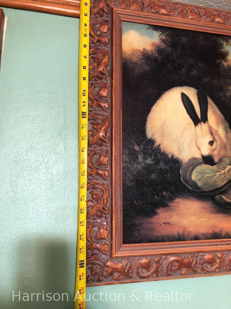 Original canvas painting by P. Roleno of two white Rabbits