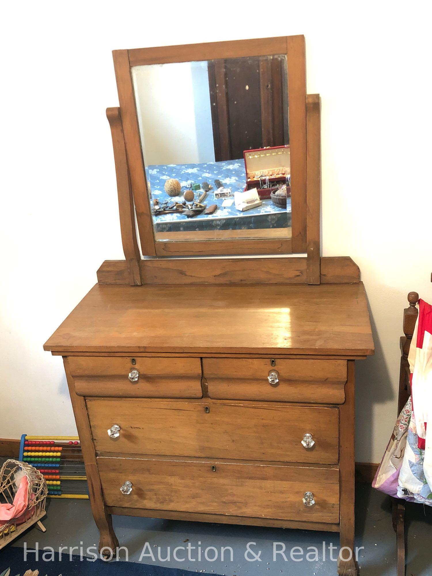 Antique Wooden Dresser with Mirror