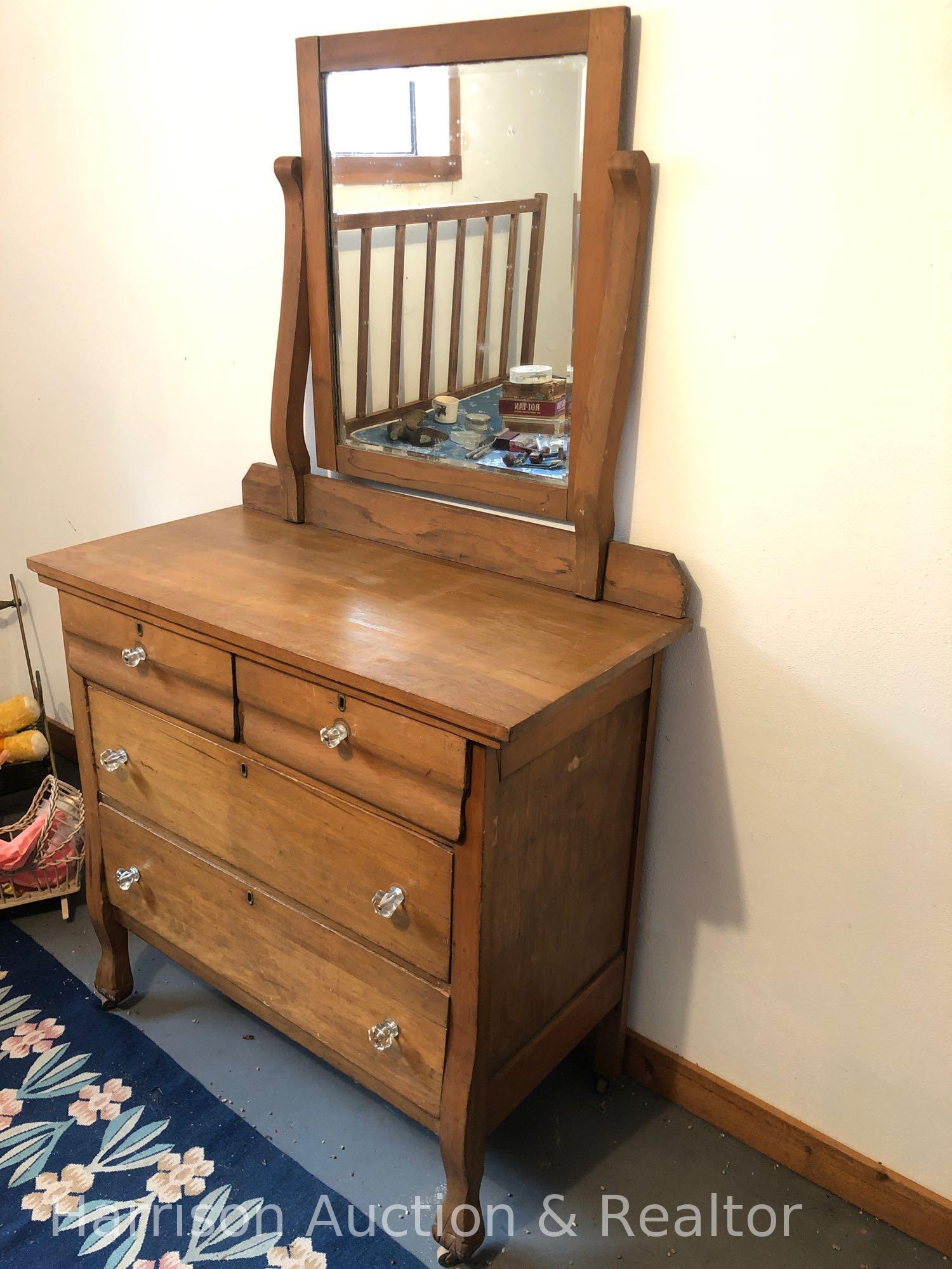 Antique Wooden Dresser with Mirror