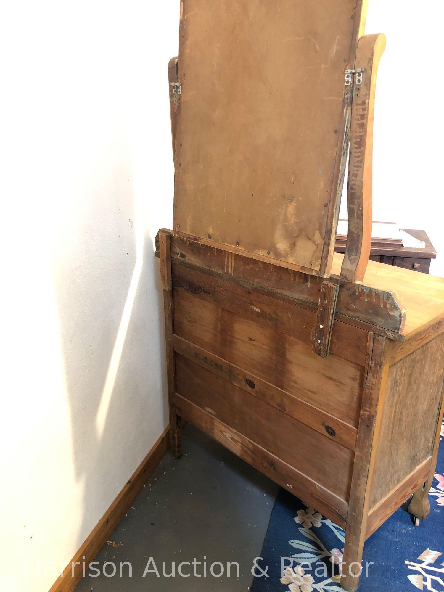 Antique Wooden Dresser with Mirror