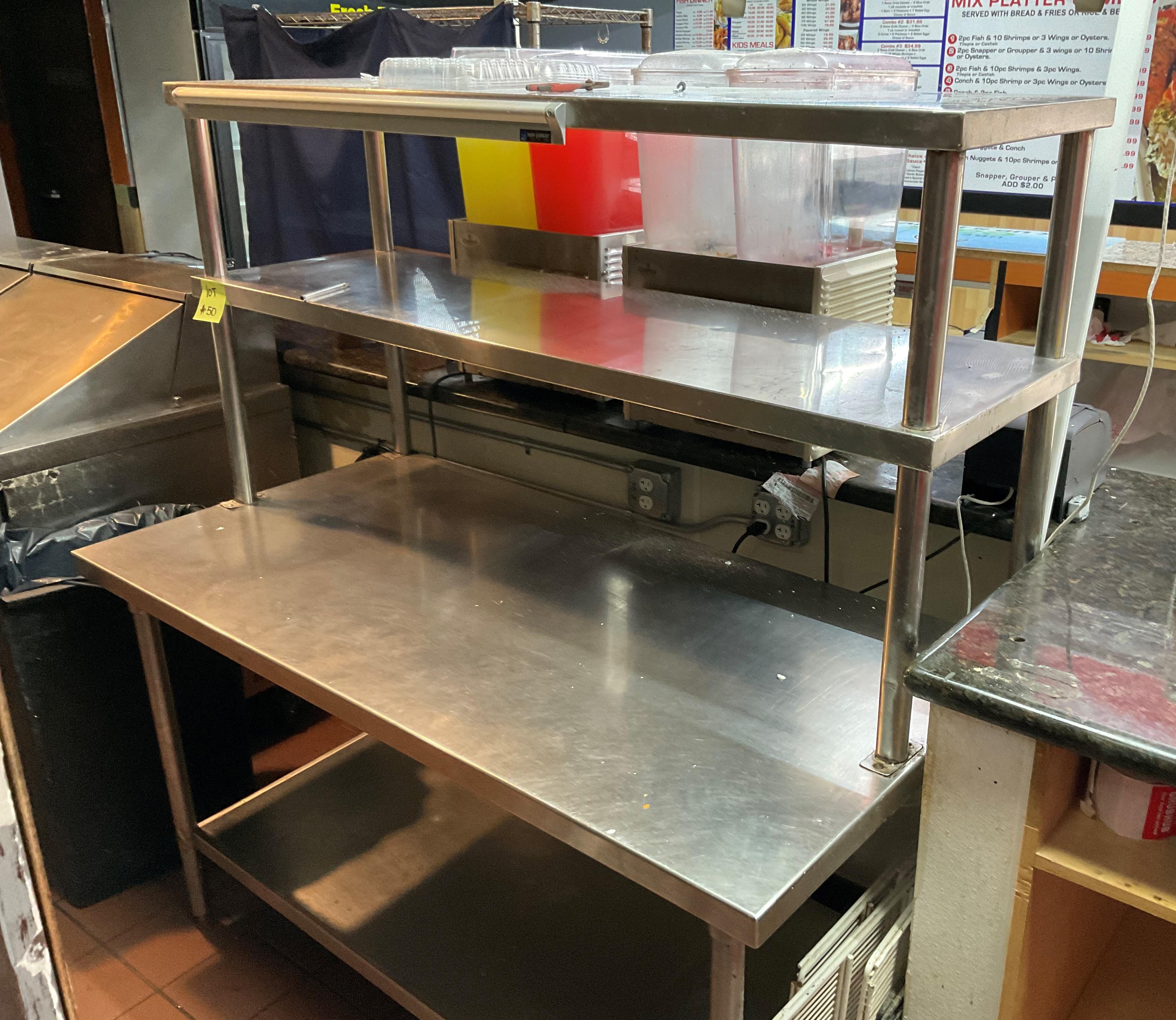 San Jamar Stainless steel work prep table with double shelf