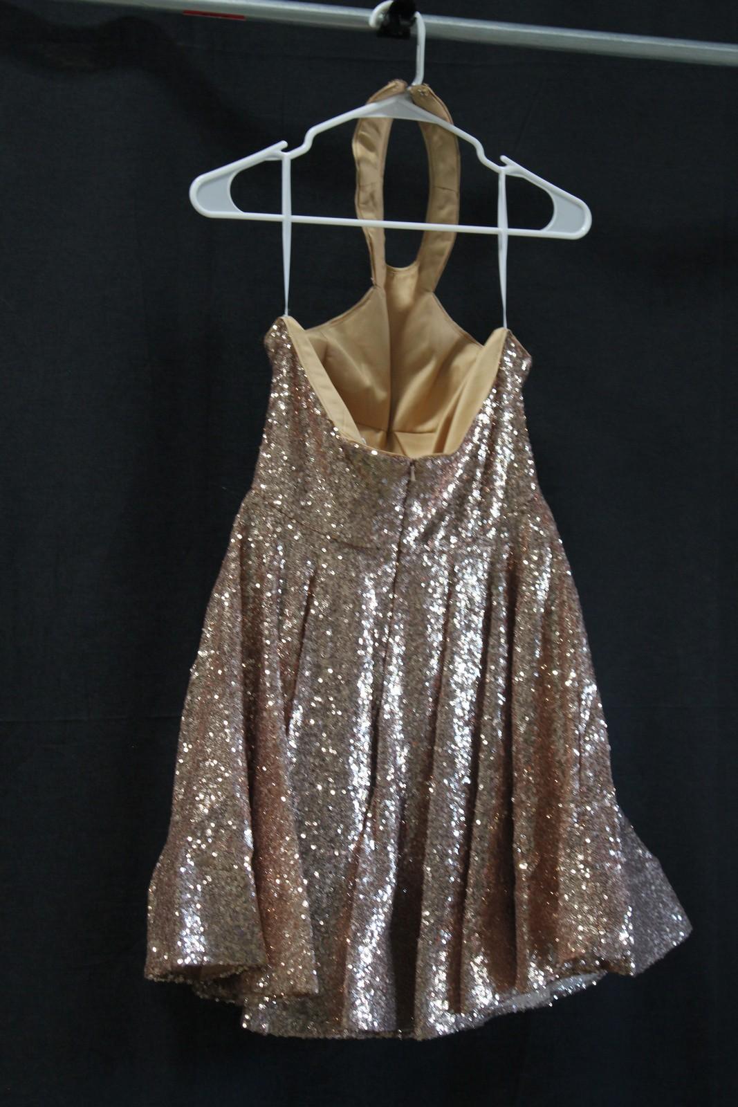 Alyce Champagne Sequin Halter Mini Dress Size: 6