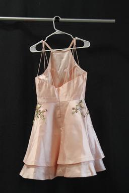 Alyce Pink Satin Embroidered Mini Dress With Pockets Size: 6