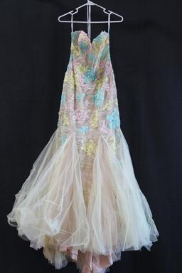 Macduggal Yellow Strapless Tulle And Sequin Gown Size: 6