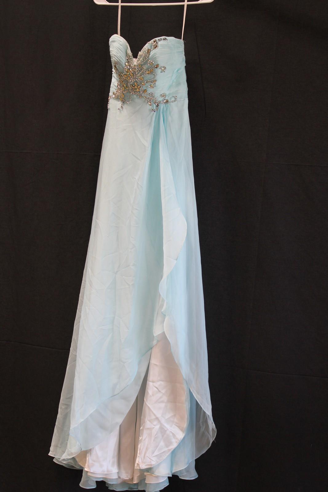 Macduggal Blue Strapless Jeweled Gown Size: 2