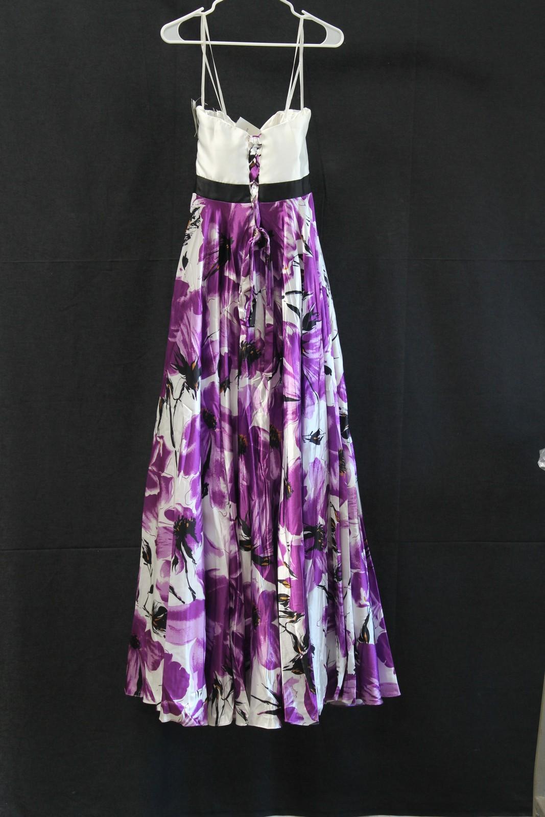 Landa Designs Purple Floral Strapless Satin Gown Size: 6