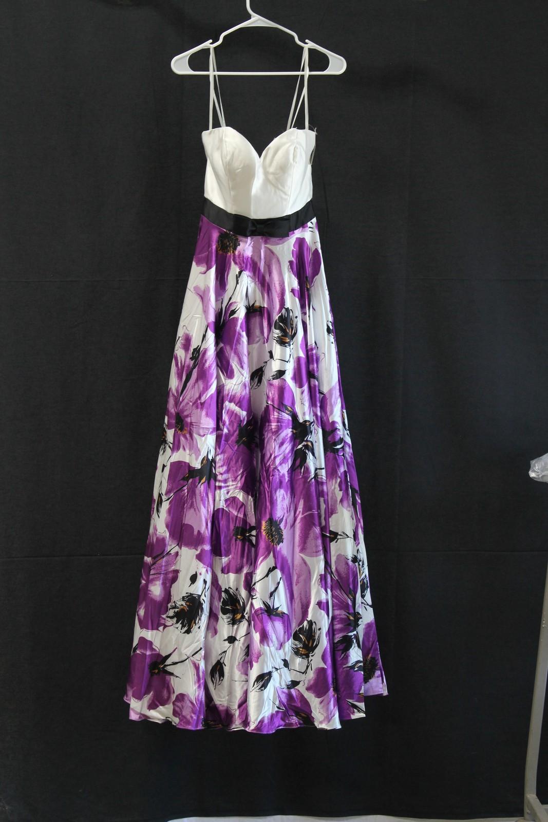 Landa Designs Purple Floral Strapless Satin Gown Size: 6