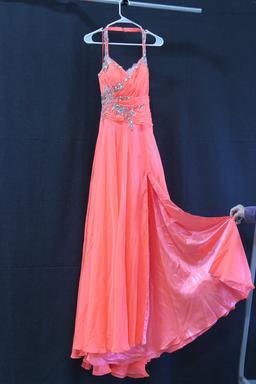 Macduggal Neon Coral Sequinedhalter Gown Size: 6