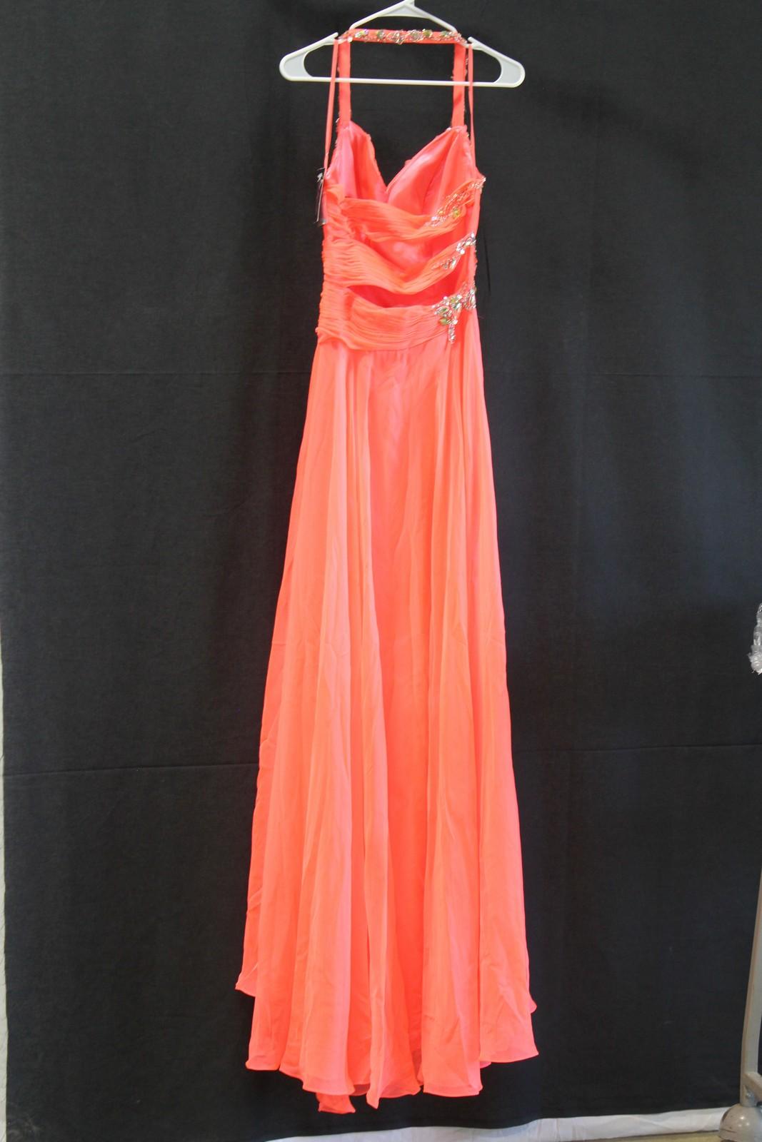 Macduggal Neon Coral Sequinedhalter Gown Size: 6