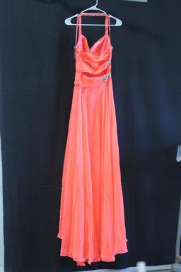 Macduggal Neon Coral Sequinedhalter Gown Size: 6