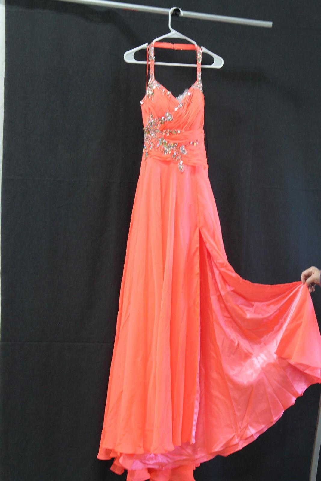 Macduggal Neon Coral Sequinedhalter Gown Size: 6