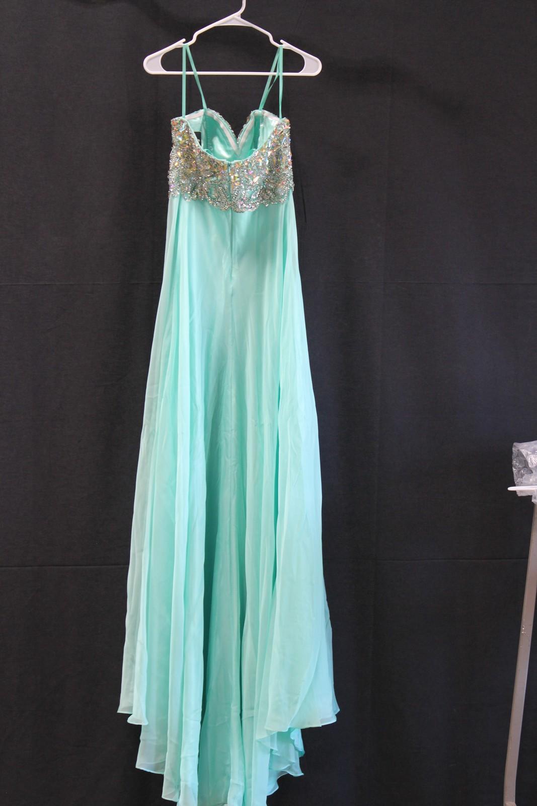 Angela And Alison Teal Strapless Jeweled Gown Size: 6