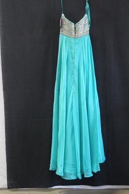 Night Moves Teal Strapless Chiffon Sequin Gown Size: 6